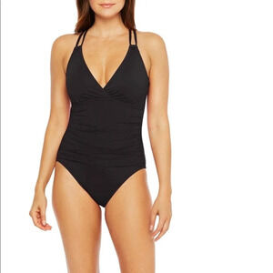 La Blanca Island Goddess Underwire Cross-Back One Piece Solid Black Size 4